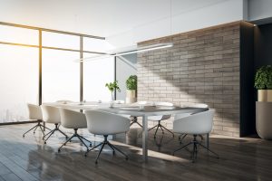 Modern,Meeting,Room,Interior,With,City,View,And,Blank,Brick